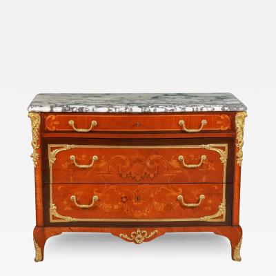 Exquisite French Ormolu Mounted Mahogany Parquetry Marble Top Commode C 1870