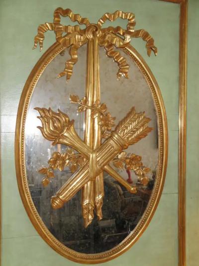 Exquisite Handcarved French Style Parcel Gilt Trumeau Mirror