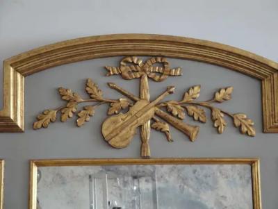 Exquisite Handcarved French Style Parcel Gilt Trumeau Mirror