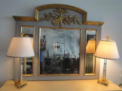 Exquisite Handcarved French Style Parcel Gilt Trumeau Mirror