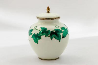 Exquisite Japanese Cloisonn Enamel Covered Jar with Ivy and Butterflies
