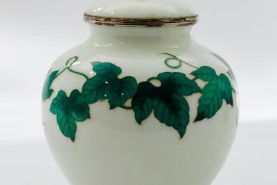 Exquisite Japanese Cloisonn Enamel Covered Jar with Ivy and Butterflies