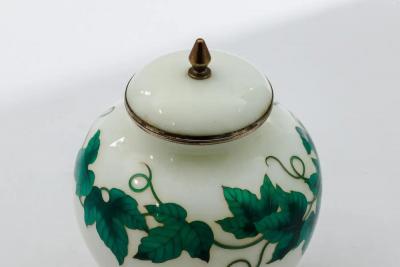 Exquisite Japanese Cloisonn Enamel Covered Jar with Ivy and Butterflies