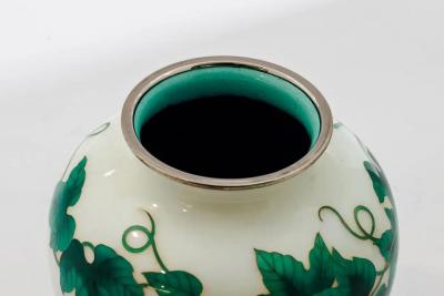 Exquisite Japanese Cloisonn Enamel Covered Jar with Ivy and Butterflies