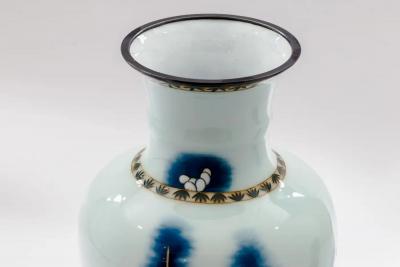 Exquisite Japanese Cloisonn Enamel Vase Blue and White Plum Blossoms Ando