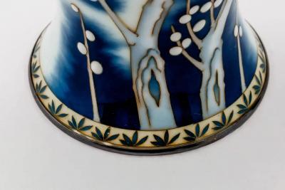 Exquisite Japanese Cloisonn Enamel Vase Blue and White Plum Blossoms Ando