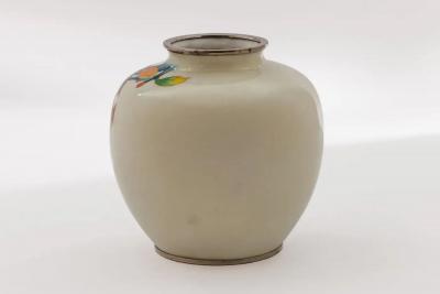 Exquisite Japanese Cloisonn Enamel Vase with Persimmons on Ivory Ground