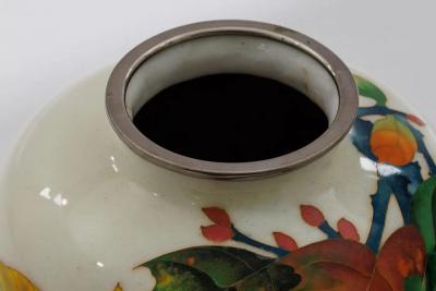 Exquisite Japanese Cloisonn Enamel Vase with Persimmons on Ivory Ground