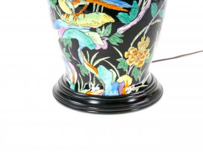 Exquisite Mid 20th Century Chinese Famille Noir Porcelain Table Lamp Wood Base