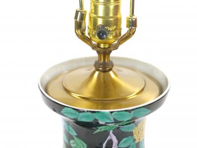 Exquisite Mid 20th Century Chinese Famille Noir Porcelain Table Lamp Wood Base