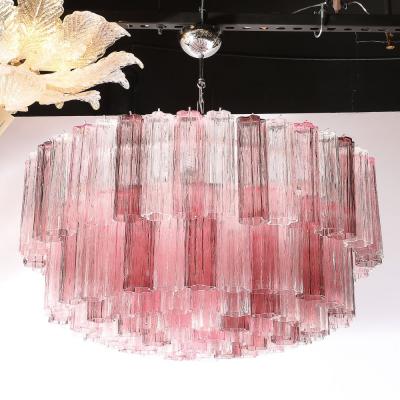 Exquisite Modernist Hand Blown Mixed Fuschia Murano Glass Tronchi Chandelier