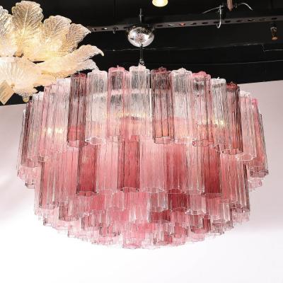 Exquisite Modernist Hand Blown Mixed Fuschia Murano Glass Tronchi Chandelier