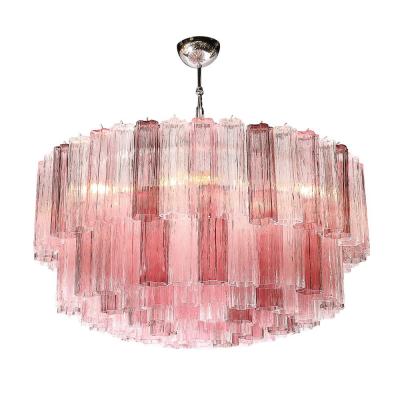 Exquisite Modernist Hand Blown Mixed Fuschia Murano Glass Tronchi Chandelier