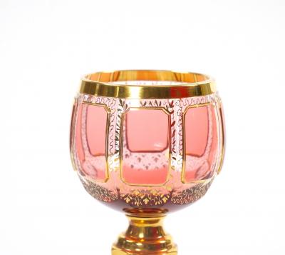 Exquisite Moser Cranberry Paneled Cut Crystal Wine Goblet Decanter Service