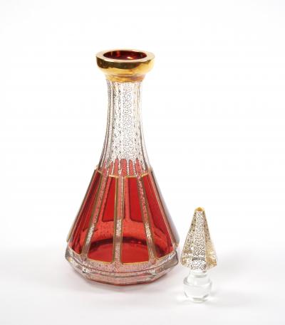 Exquisite Moser Cranberry Paneled Cut Crystal Wine Goblet Decanter Service