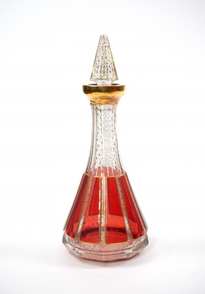 Exquisite Moser Cranberry Paneled Cut Crystal Wine Goblet Decanter Service