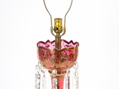 Exquisite Pair 19th Century Bohemian Lamp Striking Cranberry Gilt Gold Glass