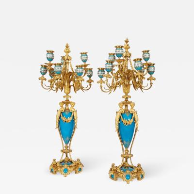 Exquisite Pair of French Ormolu Turquoise Sevres Porcelain Candelabra