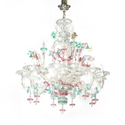 Exquisite Rare Mid Century Classical Hand Blown Murano Twelve Arm Chandelier