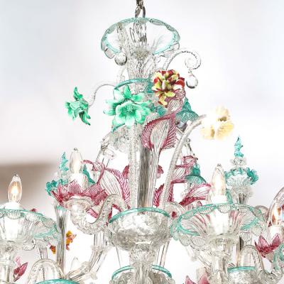 Exquisite Rare Mid Century Classical Hand Blown Murano Twelve Arm Chandelier