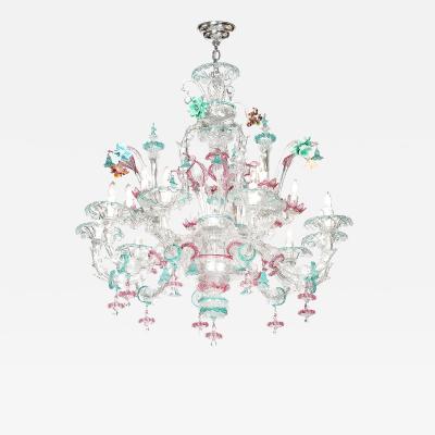 Exquisite Rare Mid Century Classical Hand Blown Murano Twelve Arm Chandelier