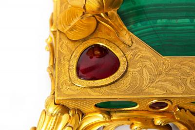 Exquisite Rococo Gilt Bronze Malachite Encrier Inkwell Desk Set ca 1880