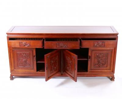 Exquisite Rosewood Hand Carved Oriental breakfront Late 19th Early20th Century