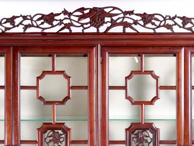 Exquisite Rosewood Hand Carved Oriental breakfront Late 19th Early20th Century