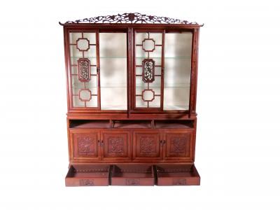 Exquisite Rosewood Hand Carved Oriental breakfront Late 19th Early20th Century