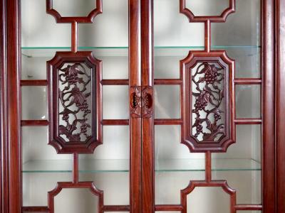 Exquisite Rosewood Hand Carved Oriental breakfront Late 19th Early20th Century