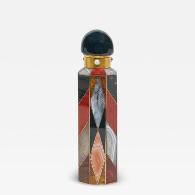 Exquisite Victorian English Gold and Scottish Agate Perfume Bottle Circa 1870