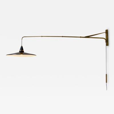 Extensible lamp with with brass stem and black painted metal shade