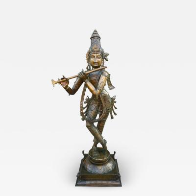 Extra Large Cast Bronze Krishna India Statue or Sculpture Buddha 19th Century