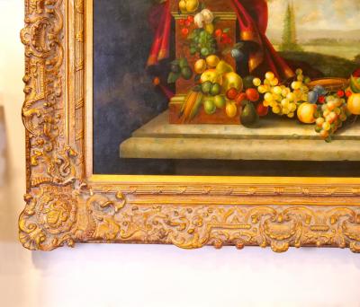 Extra Large Gilt Wood Frame Oil Canvas Flowers Fruits Still Life Painting