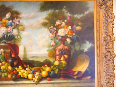 Extra Large Gilt Wood Frame Oil Canvas Flowers Fruits Still Life Painting