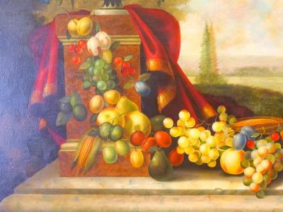 Extra Large Gilt Wood Frame Oil Canvas Flowers Fruits Still Life Painting