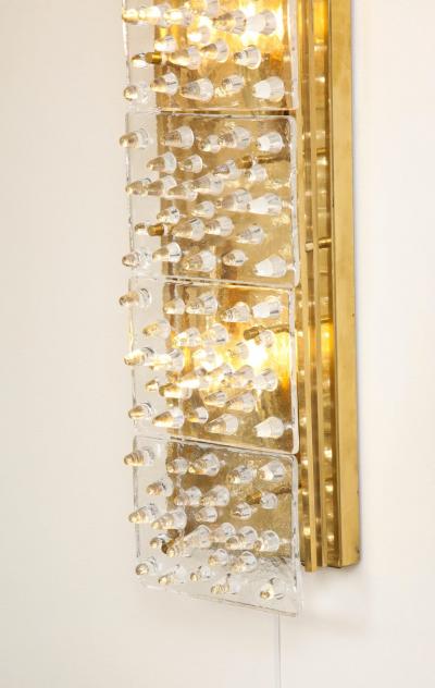 Extra Large Pair of Brass and Clear Murano Glass Blocks Sconces Italy 4ft Tall