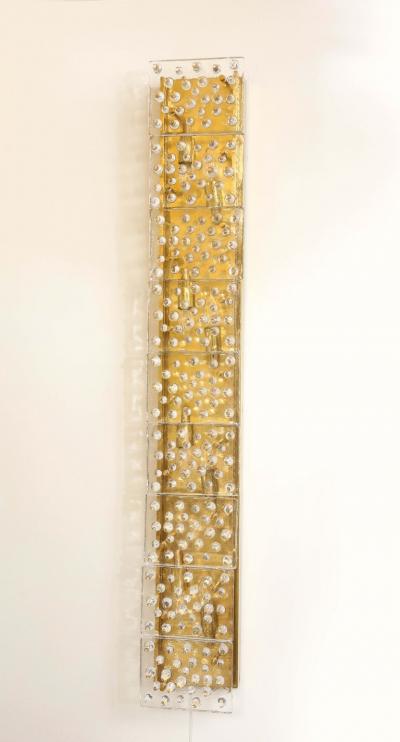 Extra Large Pair of Brass and Clear Murano Glass Blocks Sconces Italy 4ft Tall