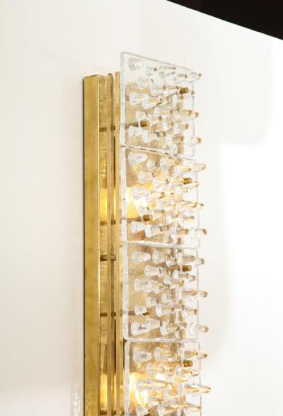 Extra Large Pair of Brass and Clear Murano Glass Blocks Sconces Italy 4ft Tall
