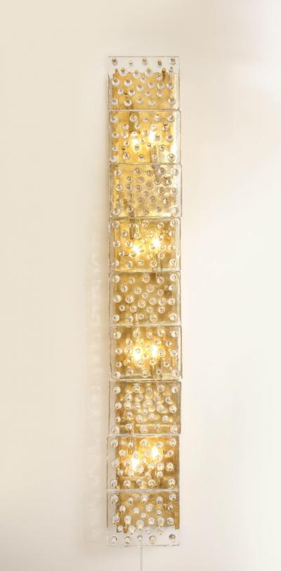 Extra Large Pair of Brass and Clear Murano Glass Blocks Sconces Italy 4ft Tall