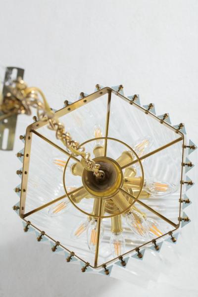 Extra Large Sculptural Lucite and Brass Chandelier c 1970s