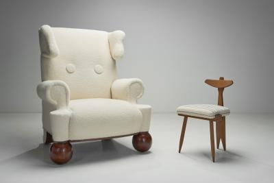 Extra Large Upholstered Wingback Armchair Europe 1940s