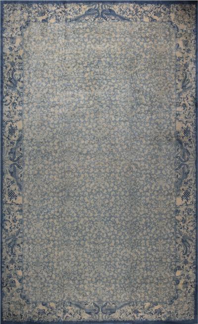 Extra Large Vintage Chinese Art Deco Blue Handmade Wool Rug