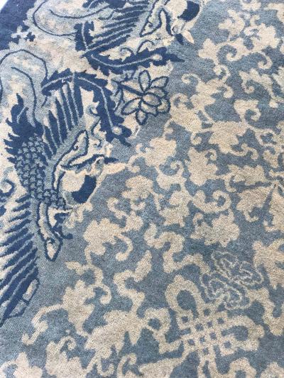 Extra Large Vintage Chinese Art Deco Blue Handmade Wool Rug