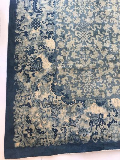 Extra Large Vintage Chinese Art Deco Blue Handmade Wool Rug