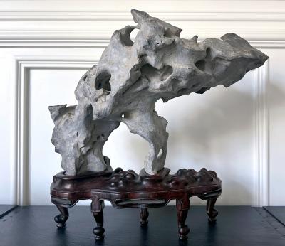 Extraordinary Chinese Taihu Scholar Stone Rare Form on Display Stand