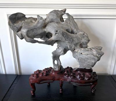 Extraordinary Chinese Taihu Scholar Stone Rare Form on Display Stand