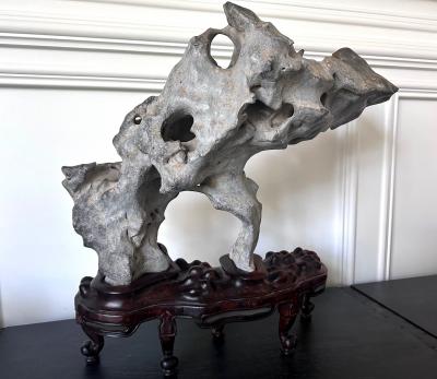 Extraordinary Chinese Taihu Scholar Stone Rare Form on Display Stand