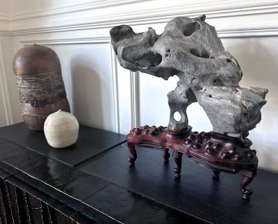 Extraordinary Chinese Taihu Scholar Stone Rare Form on Display Stand