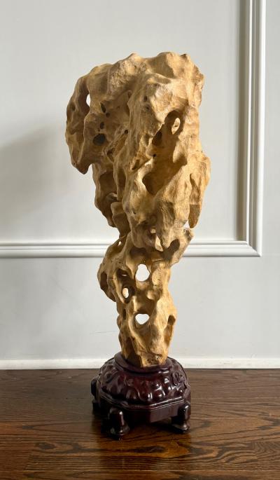 Extraordinary Large Chinese Scholar Rock Yellow Taihu Stone on Wood Stand